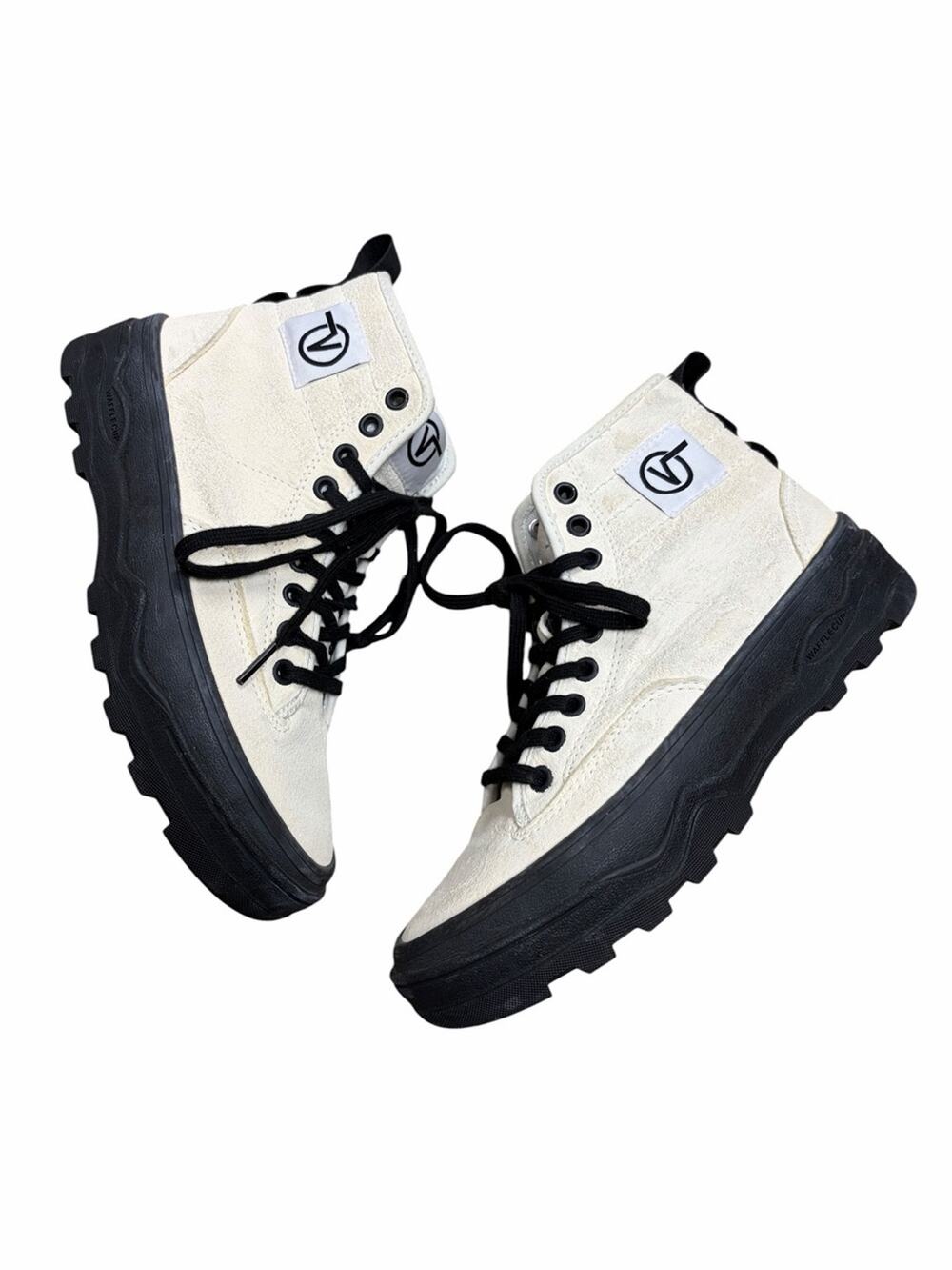 White Suede High-Top Sneakers with‎ Black Lug Sole - 7.5